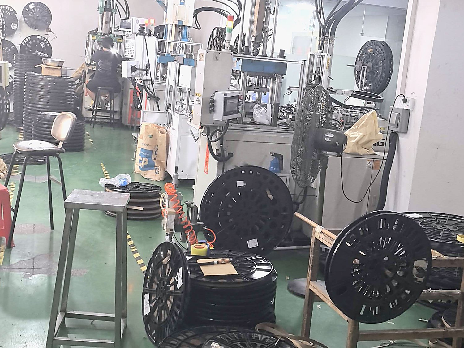 Finished cable reels staged at the production area